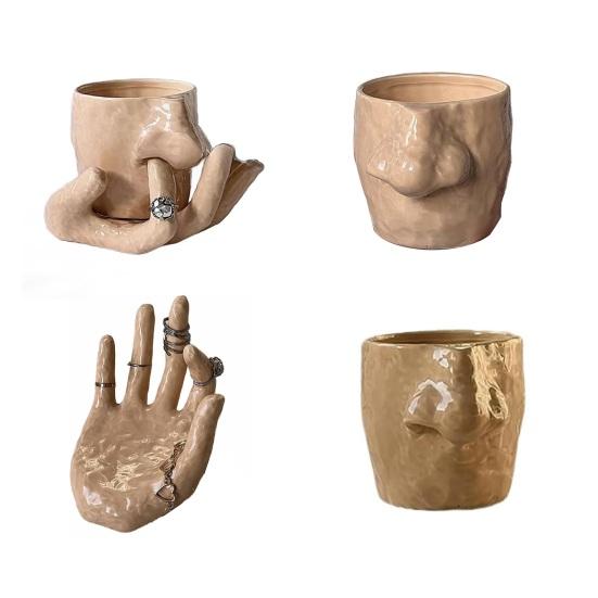 Funny Nose Picking Mug And Plate Set Handmade Ceramics Mug 410ml Nose Coffee Cup Pen Holder Makeup Brush Organizer Unique Gag Gifts for Friends
