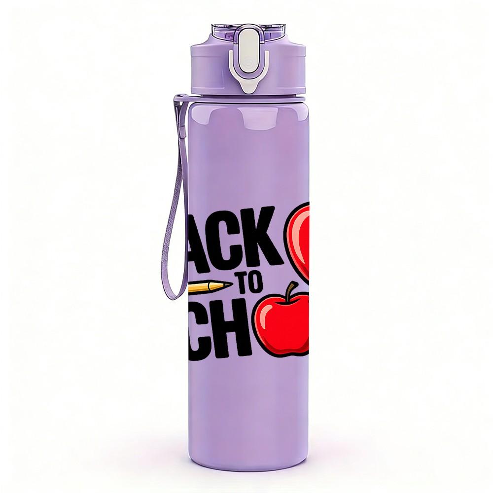 1PC Back To School Apple Book Theme 750ml Color Plastic Sports Water Bottle Leakproof Flip Straw Lid Suitable for Sports Office Home Use