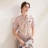 Zhaojun Women's Floral Print Mulberry Silk Polo T-shirt