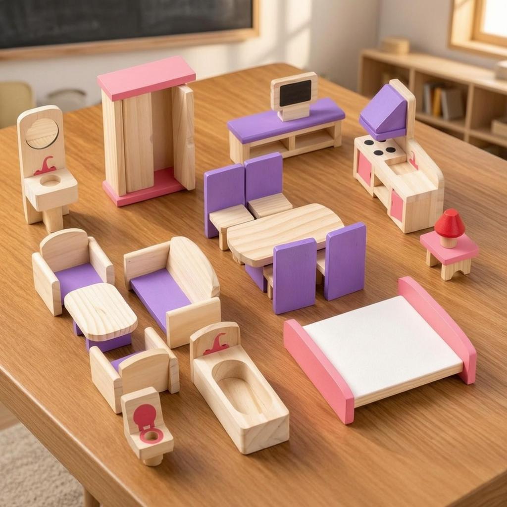 18 Pieces Miniature Dollhouse Furniture Set Realistic Toy Sturdy for Playroom
