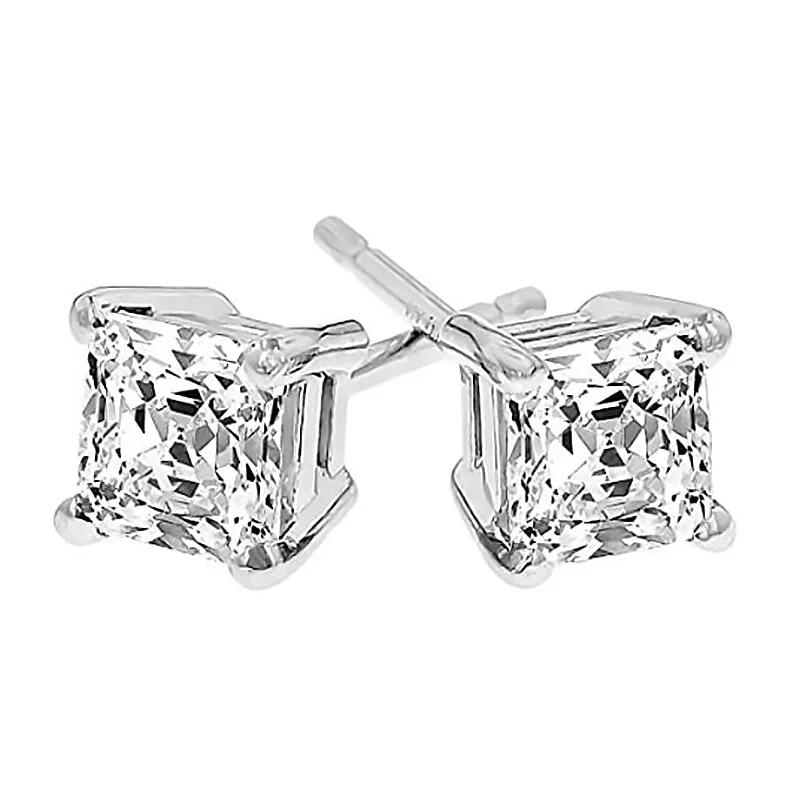 S925 Sterling Silber Ohrstecker für Frauen 4-Krallen Quadrat Zirkonia Ohrring Hochzeit Verlobung Braut Diamant Schmuck Geschenk