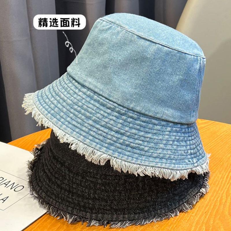 Waschener Denim Fischerhut Fortgeschrittener Sinn Damen Herbst- und Winterhut Roher Rand Schlichte Gesichtsbedeckung Beckenhut Zeigt kleines Gesicht Herbst