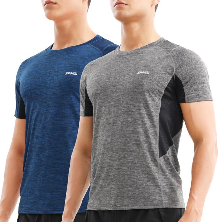 

Комплект для тренировки дыхания в тени, шорты для похудения, шорты для пота, быстросохнущие, крутые, с защитой от УФ-лучей [BROKIG] Мужская футболка, 2, сетка, дышащая, облегающая, футболка,