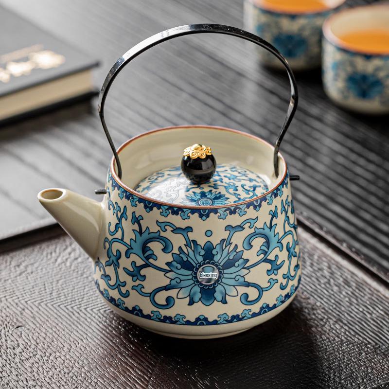 Wanfu Blue and White Tea Kettle