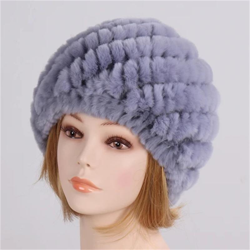 Lady Winter 100% Natural Real Rex Rabbit Fur Hat Women Soft Rex Rabbit Fur Cap Warm KnittedHats