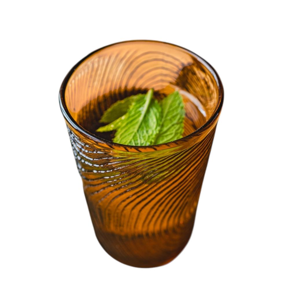 GLASS FOR WATER, GRINKS, JUICE 300ml, WOOD SLICE PATTERN ARBRE BROWN