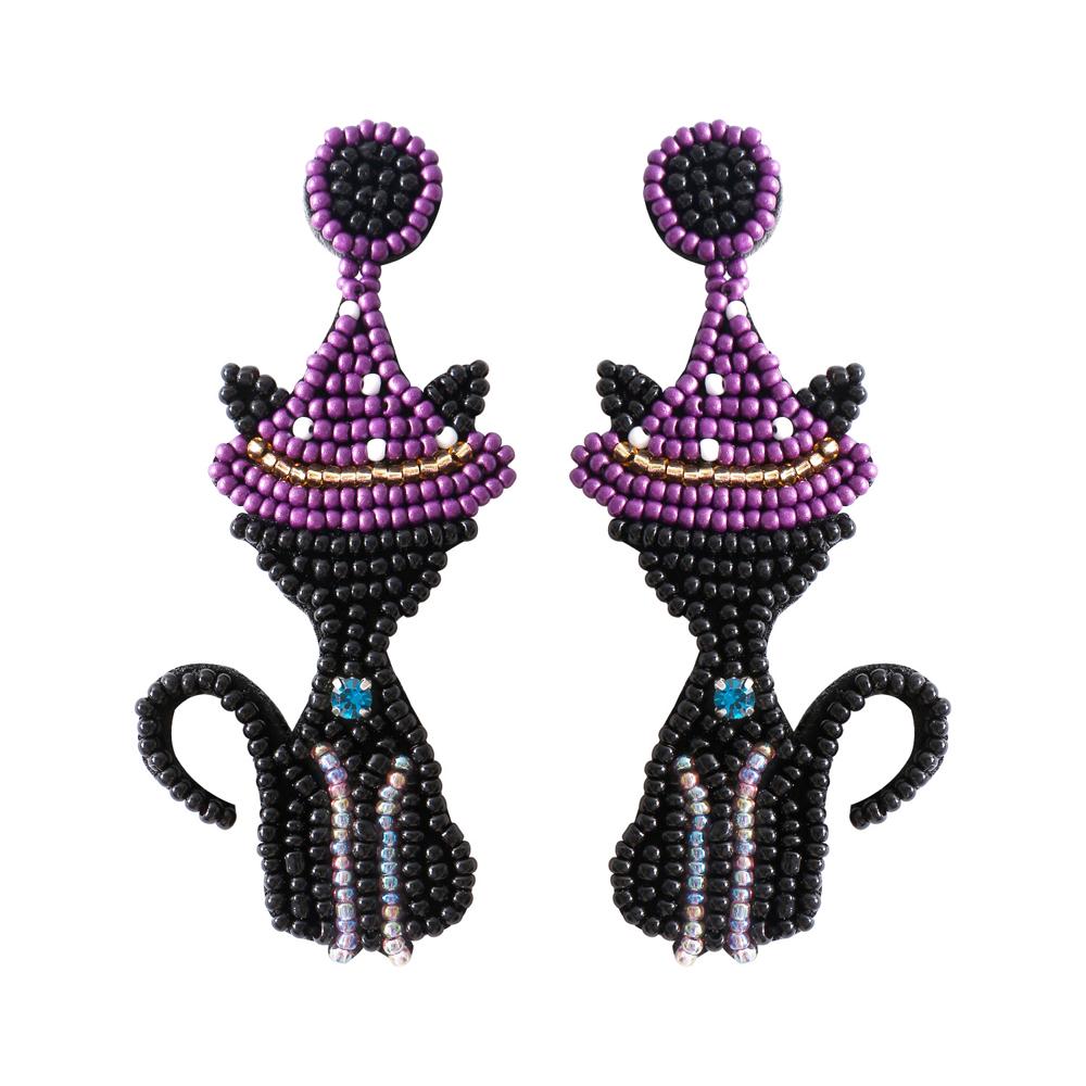 Beautiful Halloween Rice Bead Earrings Witch Cat Pumpkin Dangle Earrings  Party