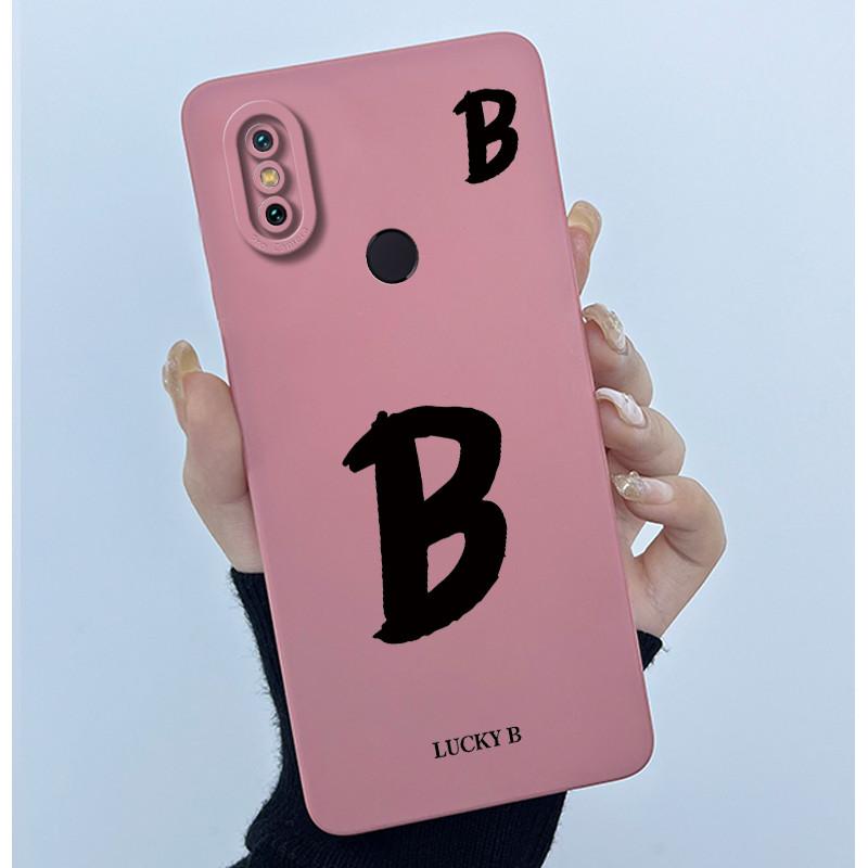 Lucky Initial Letter Phone Case For Xiaomi Mi A2 (Mi 6X) Casing Full Protect Camera Lens Shockproof TPU Soft Matte Cover Bumper