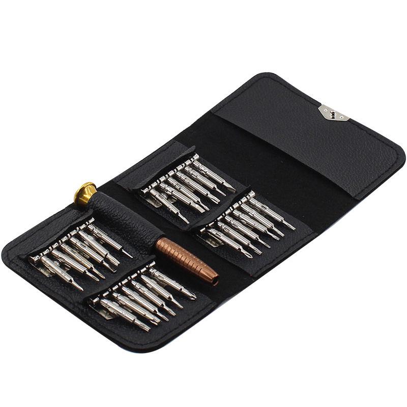 25-in-1 Precision Screwdriver Set for Mobile Phone and Clock Repair with Snap Leather Case