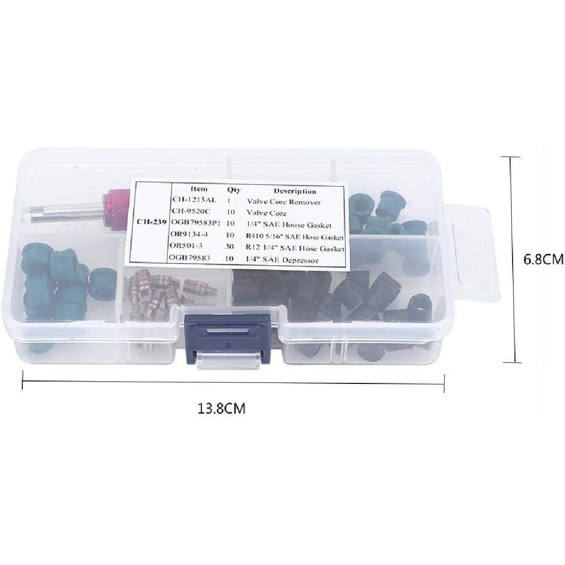 71 Pcs Air Conditioning Valve Core A/C Repair Tool10Pcs Value Cores+50Pcs Hose Gaskets+10Pcs Values