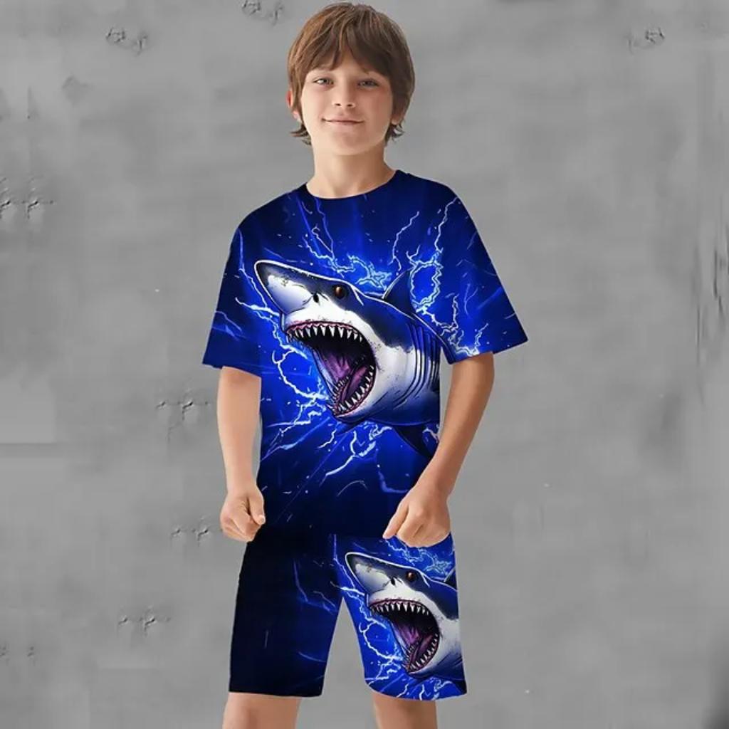 Boys Animal Shark T-shirt & Shorts T-shirt Set Clothing Set Short Sleeve 3D Prints Summer Active Sports Fashion Kids
