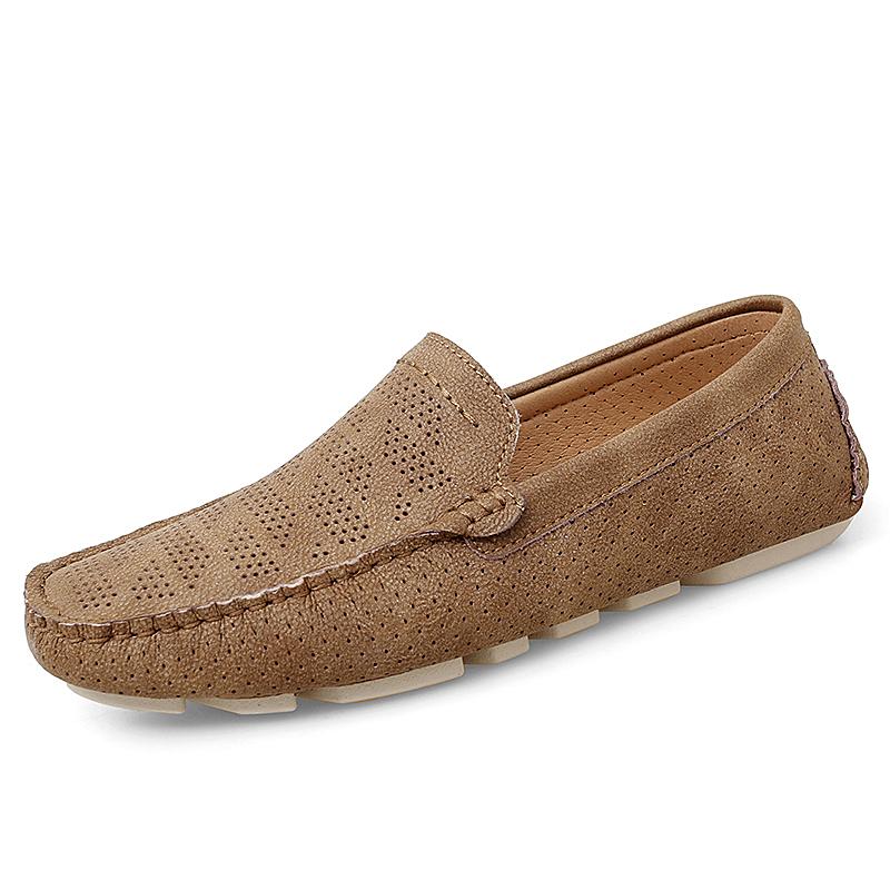 Mens Genuine Leather Loafers Breathable Hollow Out Flats Casual Slip On Driving Shoes Moccasins Summer Big Size
