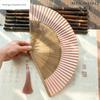 New Chinese-Style Ancient-Style Folding Fan, Pink Fan, Summer Bamboo Fan, Foldable Portable Fan for Hanfu, Cheongsam, Morning Robe, Photo Prop