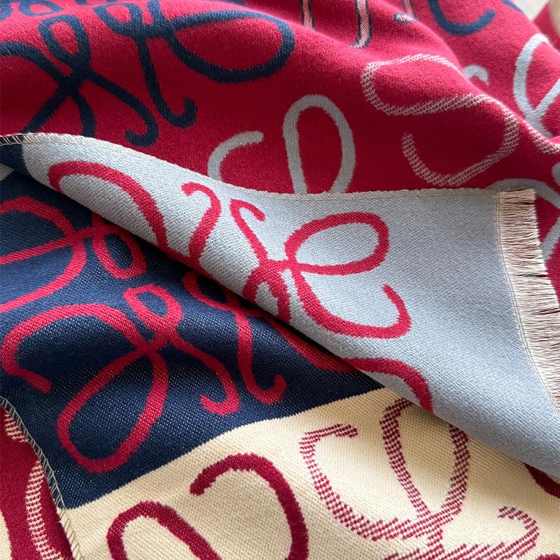 Autumn And Winter Line Pattern Scarf Women'S Warm Square Color Matching Imitation Cashmere Scarf Double-Sided Jacquard Air Conditioner Shawl