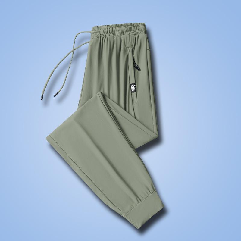 Plus Size Summer Ice Silk Pants Men's Sports Pants High Elasticity Quick Drying Casual Pants Straight Tube Outdoor Breathable Air-conditioned Pants
