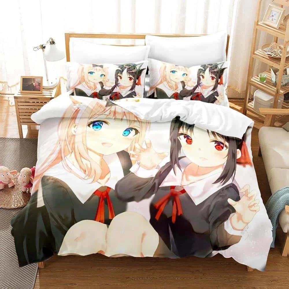 3D Print Anime Kawaii Girls Kaguya-sama Love is War Bedding Set Cartoon Anime three-piece set Adult Kid Bedroom Duvet cover Sets