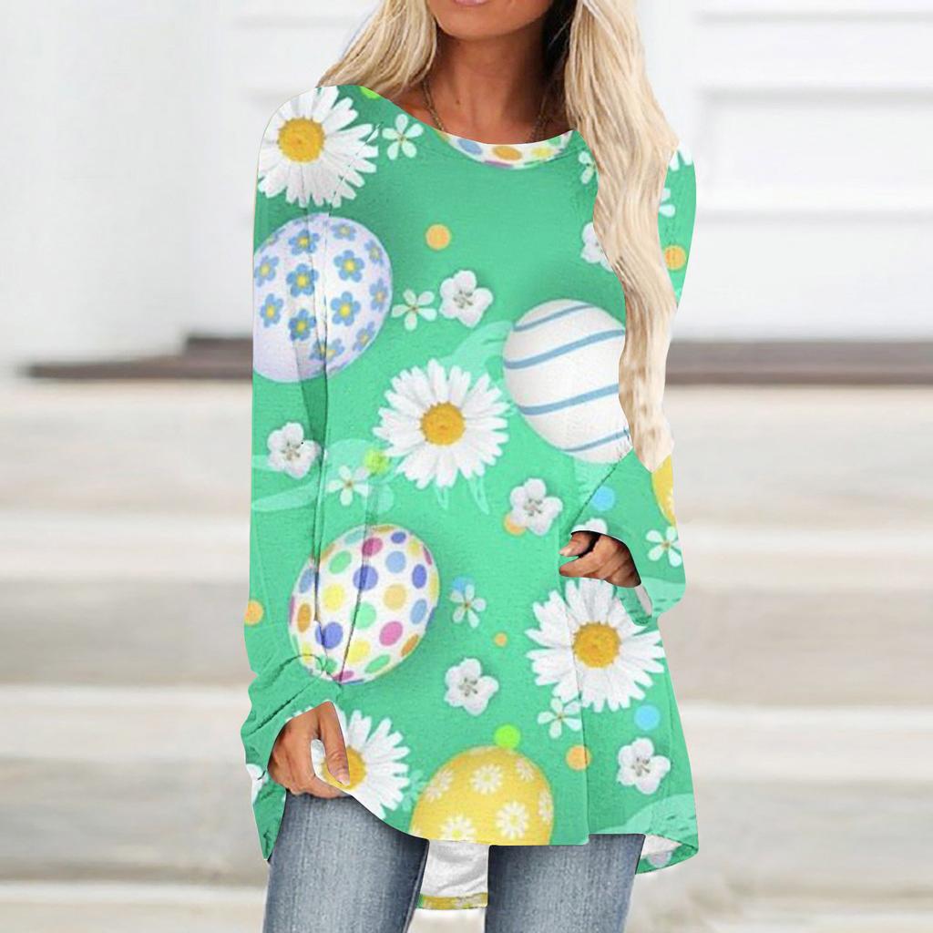 Round Neck 3D Rabbit Festival Printed Top Fashionable Casual Long Sleeved Women's T-shirts