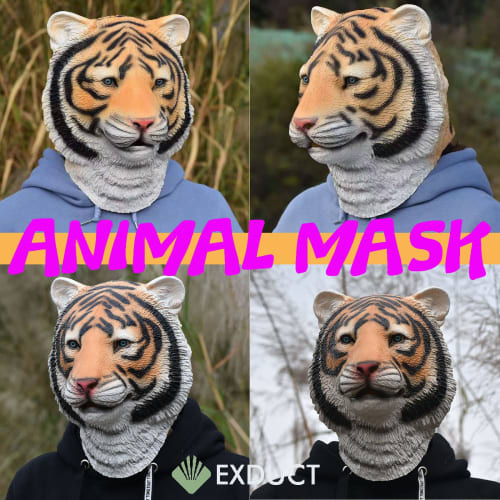 EXDUCT Animal Mask, Tiger Animal Mask, Headgear, Mask, Mask, Party Mask, Funny Mask, Cosplay Mask, Disguise Mask, Costume