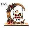 Artisanal Wood Christmas Decor Wooden Swing Ornament with Santa Claus/Bear for Christmas, Tabletop Rustic Home Accents Claus Figurine Living