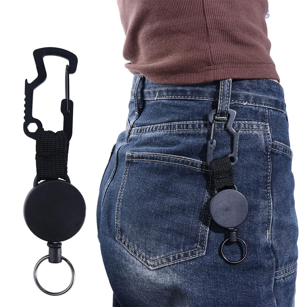 Recoil Belt Carabiner Pull Retractable Opener Keychain Badge Holder Clip Key Ring Clips Badge Reel