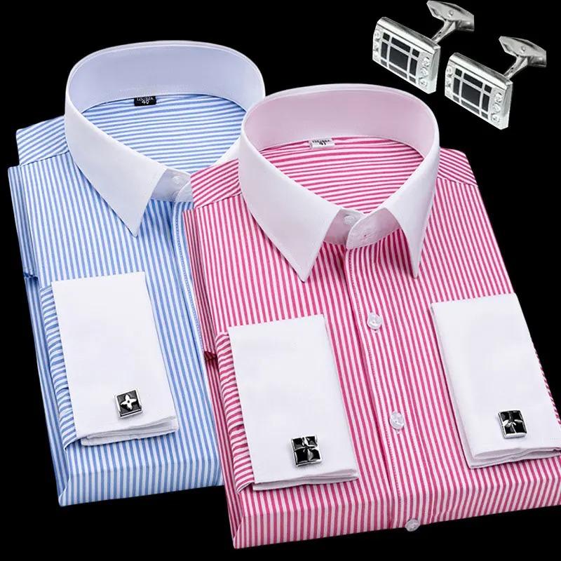 2026 New Men's Long Sleeve Shirt High Quality Tuxedo Standing Collar Wedding Dress Shirt Men's White French Cufflink Shirt