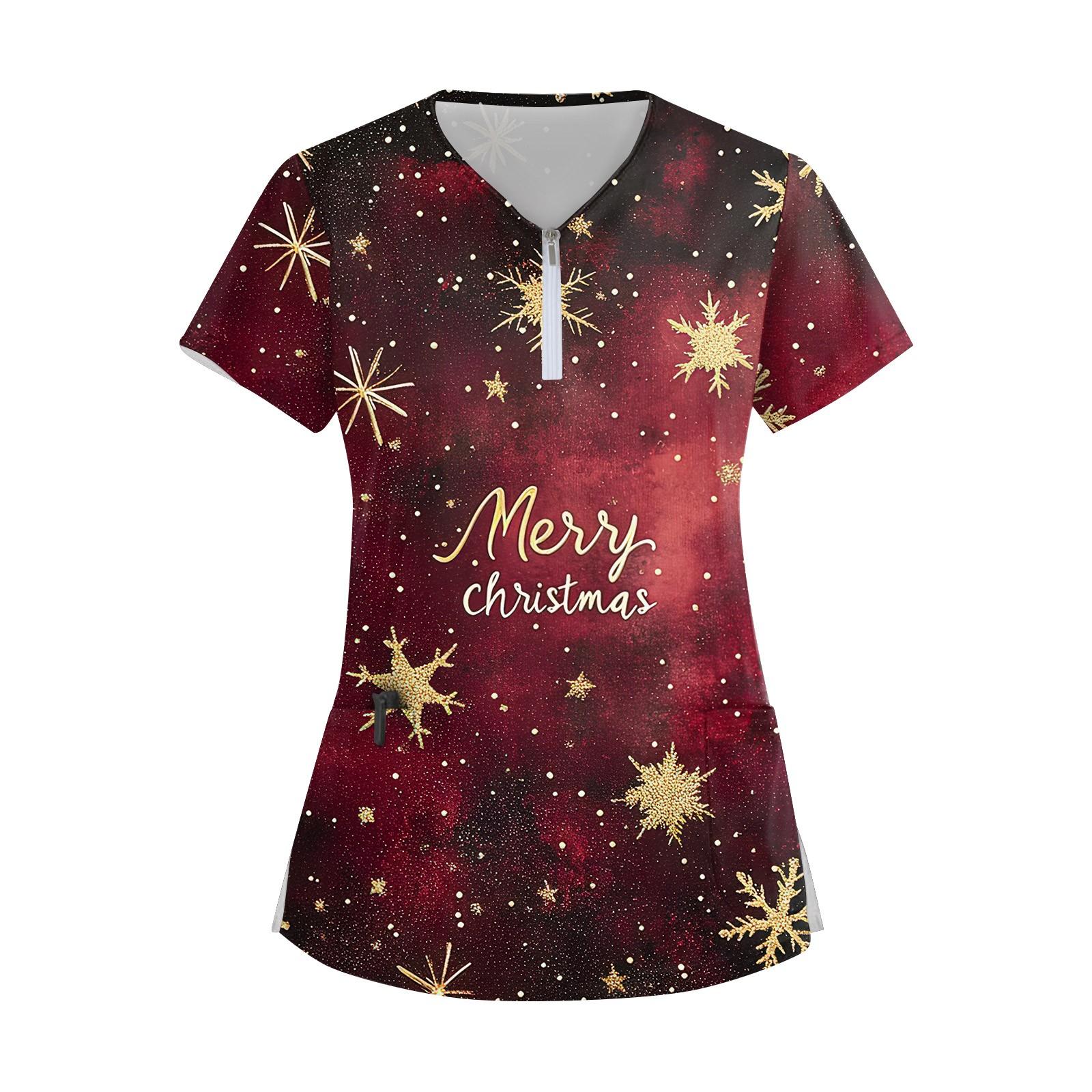 

Женский модный повседневный топ с воротником-молнией и рождественским принтом XXL киноварь