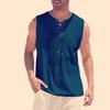 Men's Summer Shirts Casual Leeveless Vest Bandage Lace Up Blouse Retro V Neck Fashion Loose Shirt  Solid Color Clothes