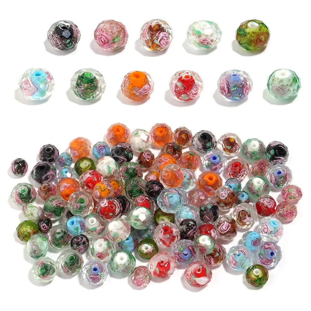 10pcs/lot 8 10 12mm Colored Faceted Flower Lampwork Beads Loose Spacer Abacus Glass Beads For DIY Girls Charms Bracelet Necklace