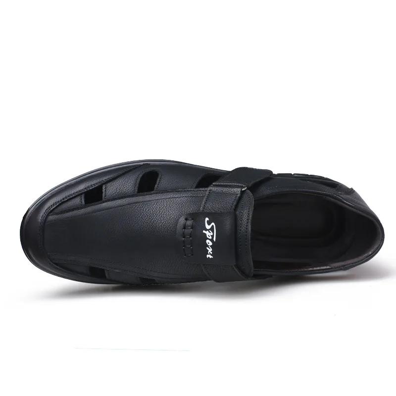 Fashion Summer Genuine Leather Mens Sandals Breathable Hollow Out Classic Mens Flat Sandals Solid Rubber Leather Male Casual Sandals785