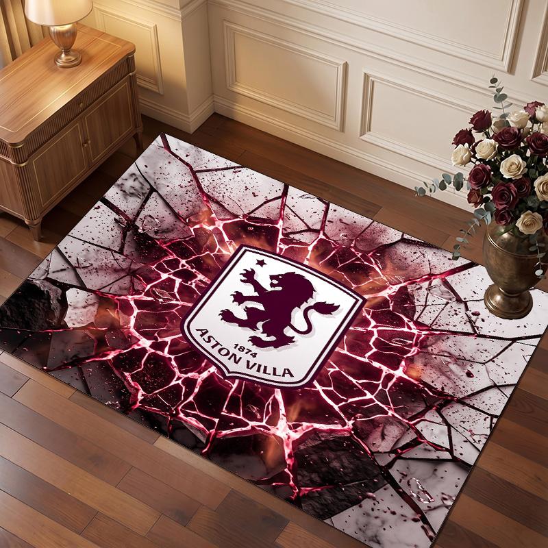 Aston Villa Voetbal Print Kristal Fluweel Tapijt, Comfortabel Waterabsorberend Antislip Binnen Vloerkleed