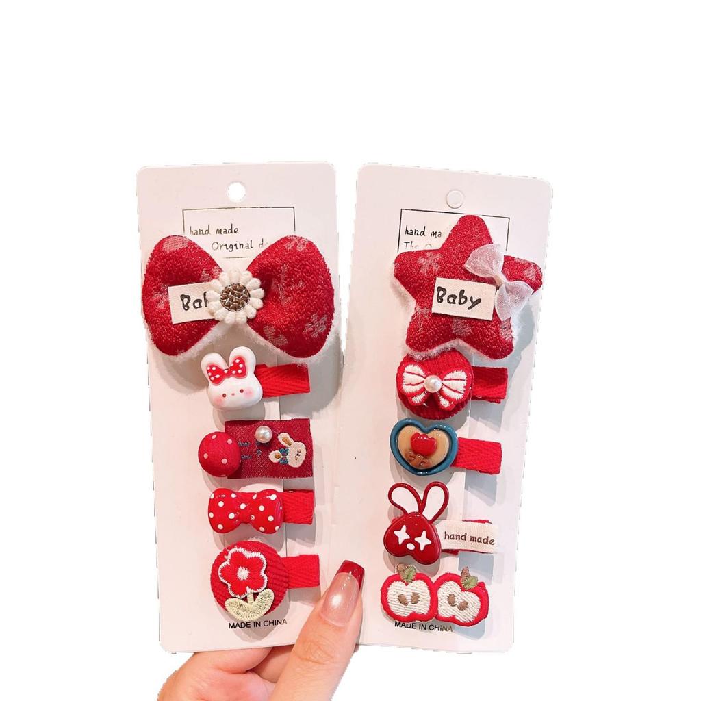Red Plush Animal Hair Clip Set for Girls – Cute and Girly Accessories