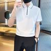 New American Simple Short-Sleeved Polo Shirt Men'S Hong Kong Style Loose High-End Light Ripe Style Retro Lapel Top