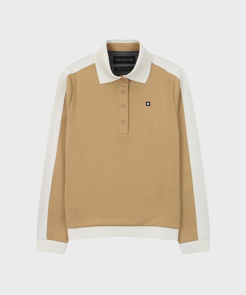HELVESKO Polo Shirt With Contrast Sleeves (Light Beige)
