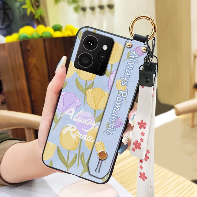 Lanyard Flower Phone Case For Nokia HMD Skyline Kickstand Back Cover Ring Fashion Design Wrist Strap Waterproof Silicone