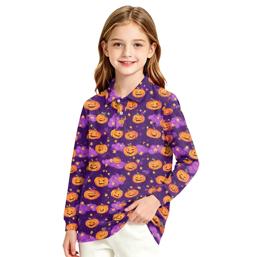 Girls' school uniform top - Halloween printed long-sleeved casual formal dress shirt