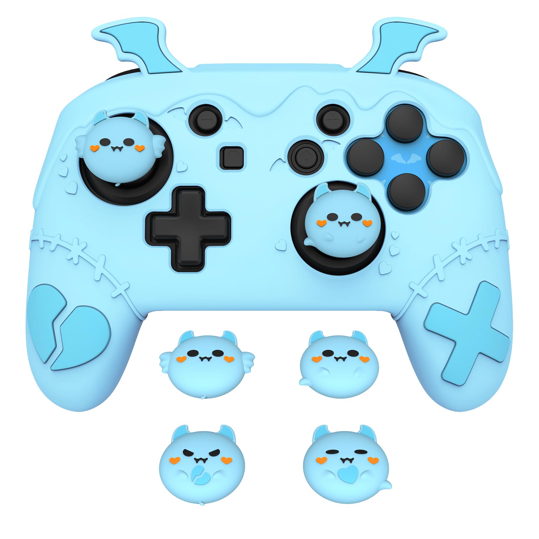 

PlayVital Gothic Imp Series Cute Silicone Protective Cover for Switch Pro Includes 4 Thumb Grips and 2 Grip Silicone Cover Controller, Stickers,
