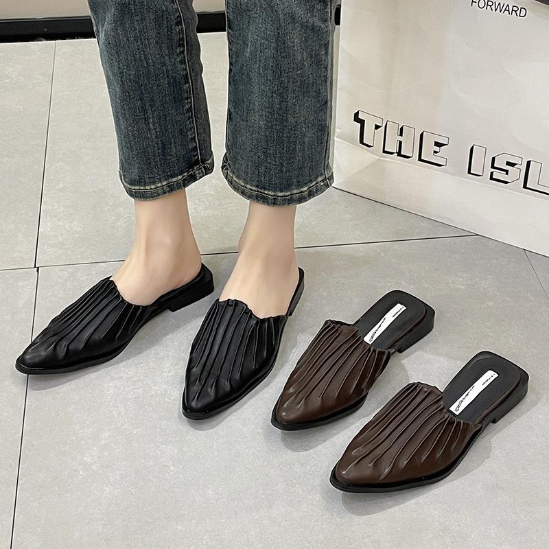 French high-end bag head half slippers outer wear 2024 spring and summer new low-heeled pointed one-pedal single shoes women's shoes