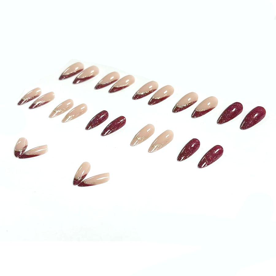 European & American Gold Frosted Red Wearable Nails - 24 Pieces