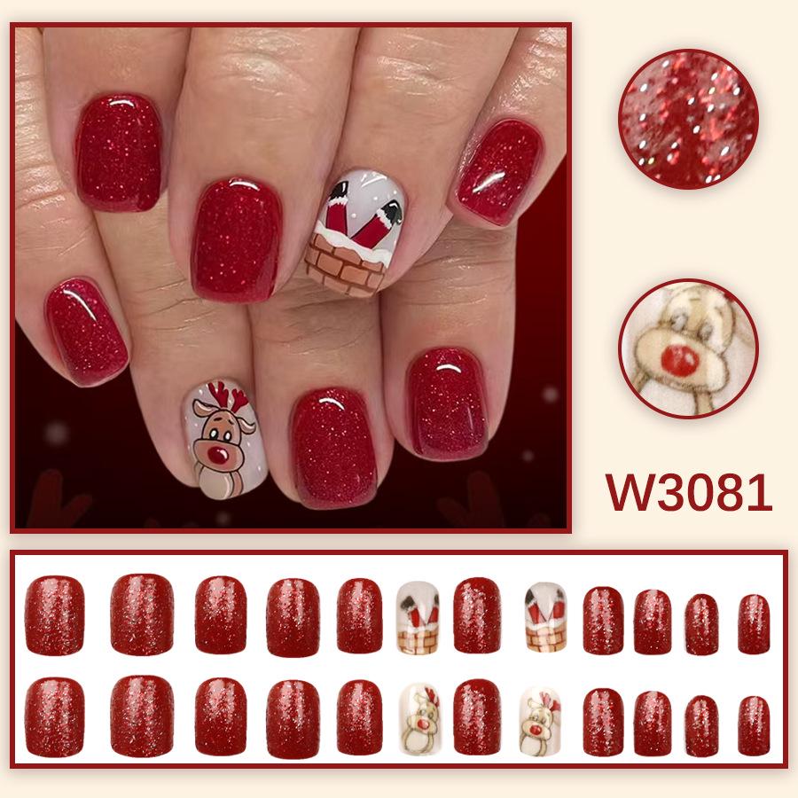 

Red Series Christmas Reindeer Nail Tips - Festive Fake Nails with Stickers