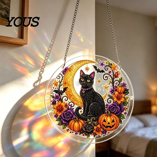 Bedroom Wall Decoration Kit DIY Rhinestone Door Sign Kit, Halloween Pumpkin Flower Animal Pattern Art Sign, Handmade Hanging Decor