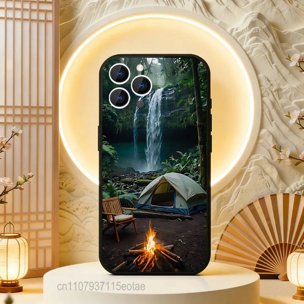 Nature Mountain Outdoor Camping Phone Case For iPhone  17,16,15,14,13,12,11,Pro,Max,Plus,E,Air,Mini Black Shockproof Funda Cover