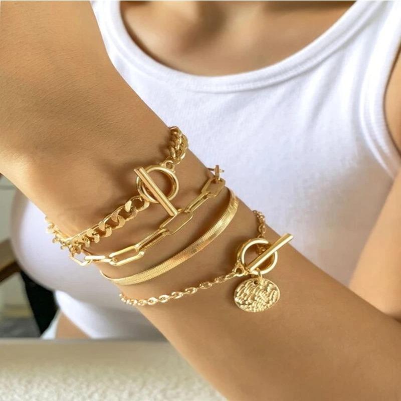 Meier European and American popular jewelry simple multi-layer metal chain OT buckle bracelet, bohemian fashion layered bracelet