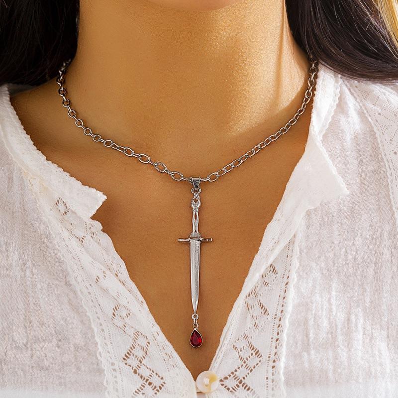 

Готичний Панк Стиль Ланцюжок Меч Краплеподібний Кулон Намисто, Жіночий Персоналізований Модний Святковий Аксесуар Подарунок