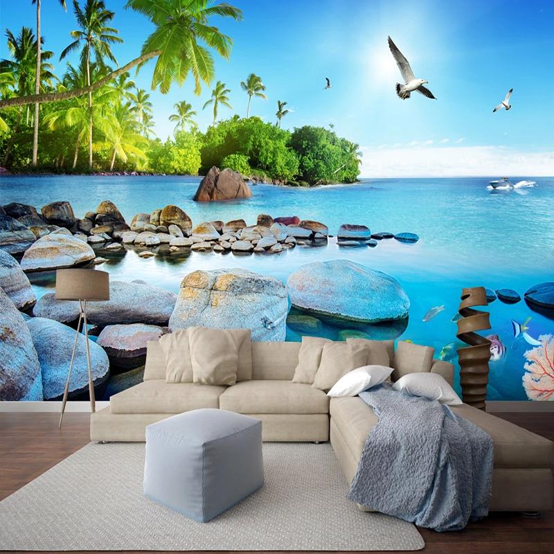 Any Size Wallpaper 3D Seascape Island Landscape Wall Mural Living Room Bedroom Home Decor
