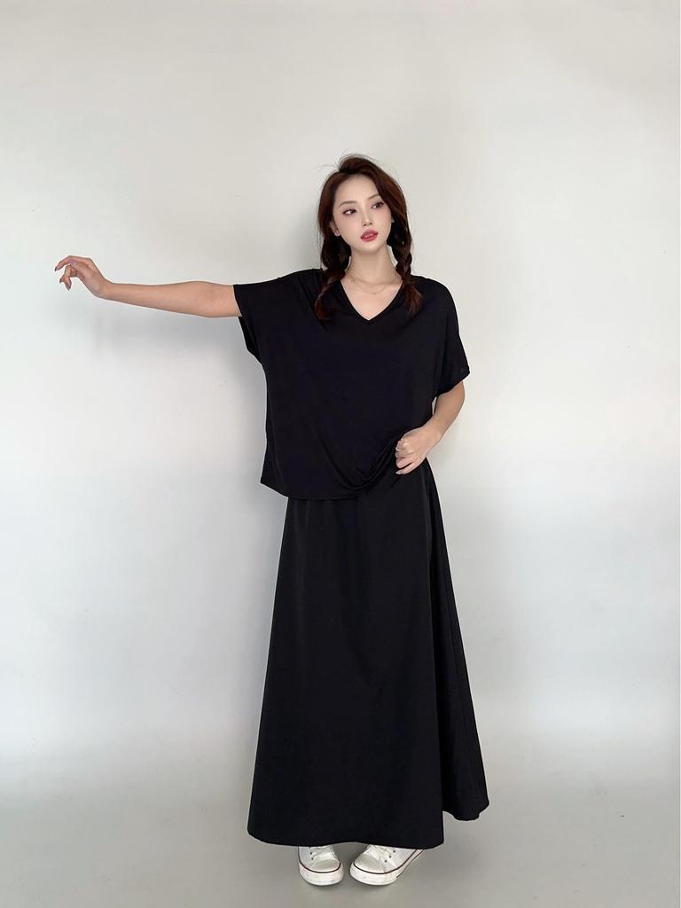 Women's Solid Color V-Neck Cotton Modal Short Sleeve Loose Top