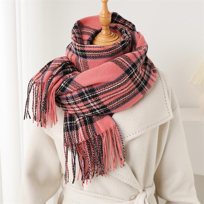 Vintage British Atmosphere Plaid Long Autumn And Winter Warm Scarf Women'S Shawl Versatile Commuter Fringed Imitation Cashmere Scarf
