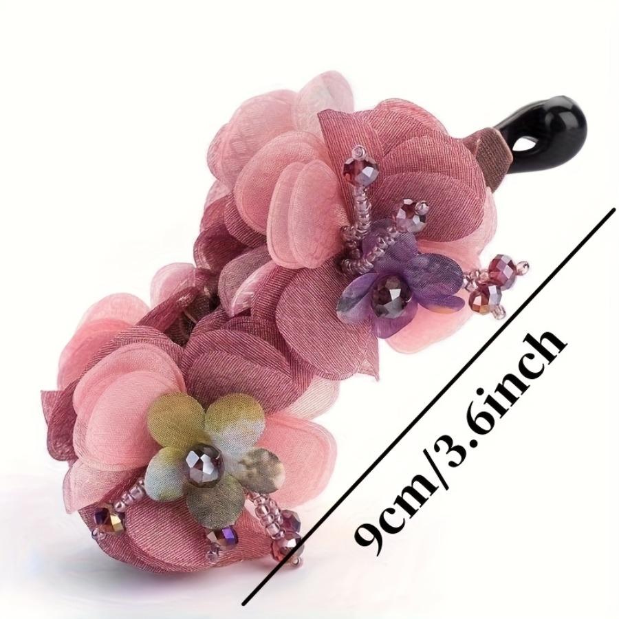 Vintage Bohemian Style Fabric Flower Hair Claw - Resin Elegant Banana Clip Non-Slip Jaw Clamp - Fashion Strong Hold Ponytail Holder for Women
