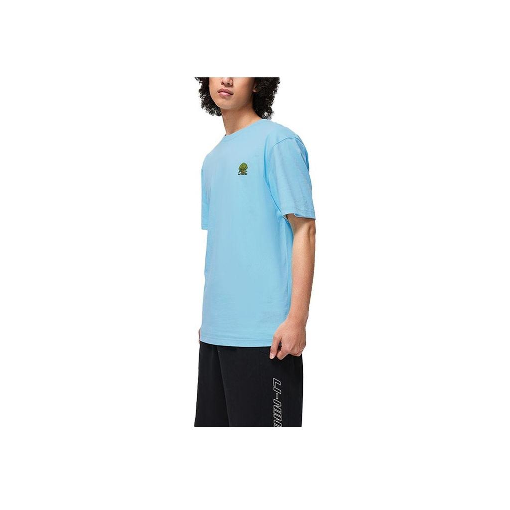 Li-Ning Sports Life Series Tree Brand Logo Print Round Neck Short Sleeve T-Shirt Men Tops Ice-Blue AHST183-3