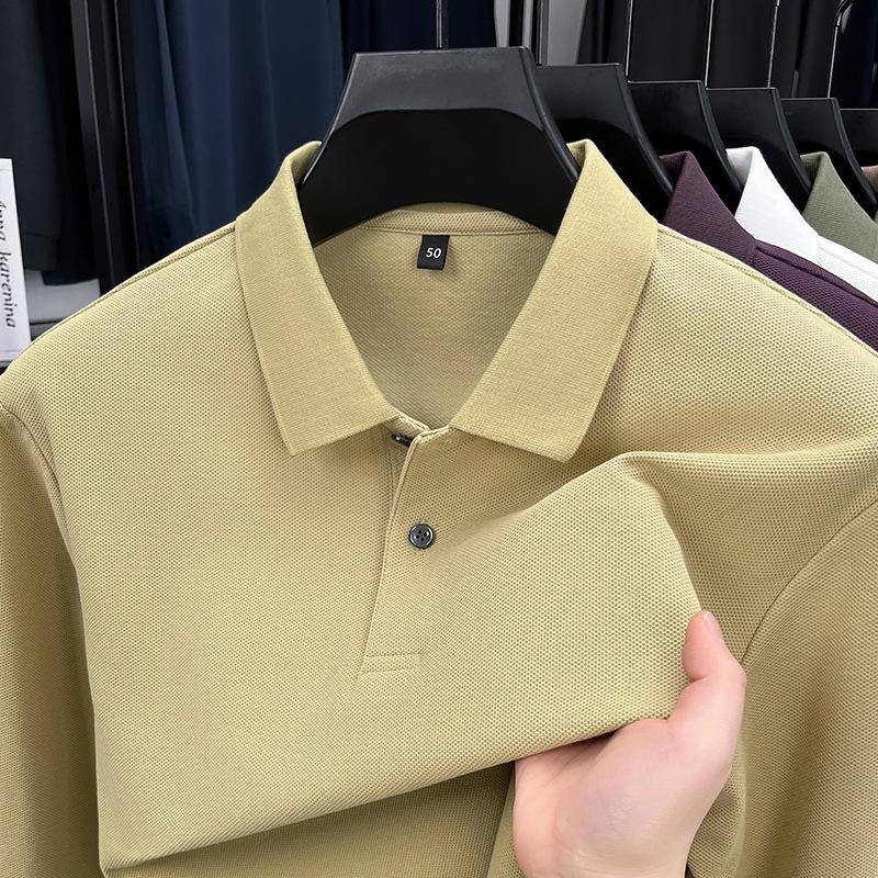 Men S Cotton Long Sleeve Polo Shirt Solid Color Casual Business Top