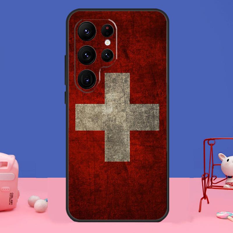 Switzerland Swiss Flag Art Case For Samsung Galaxy S24 S23 S22 Ultra S20 S21 FE Note 20 S8 S9 S10 Note 10 Plus Cover